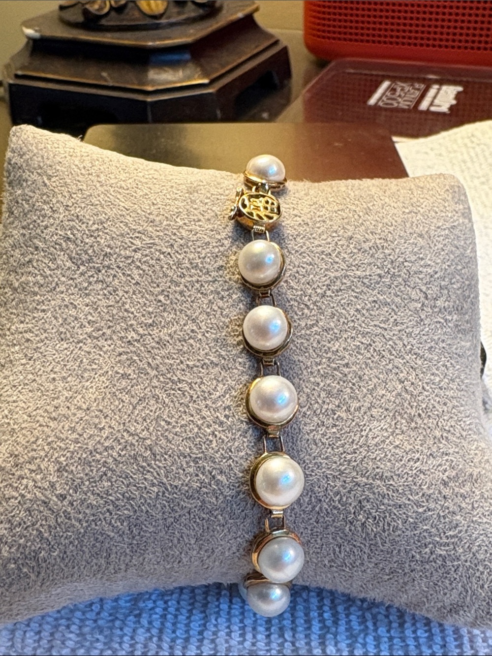 14K Yellow Gold 6.5mm Cultured Pearl Bezel-Set Tennis Bracelet